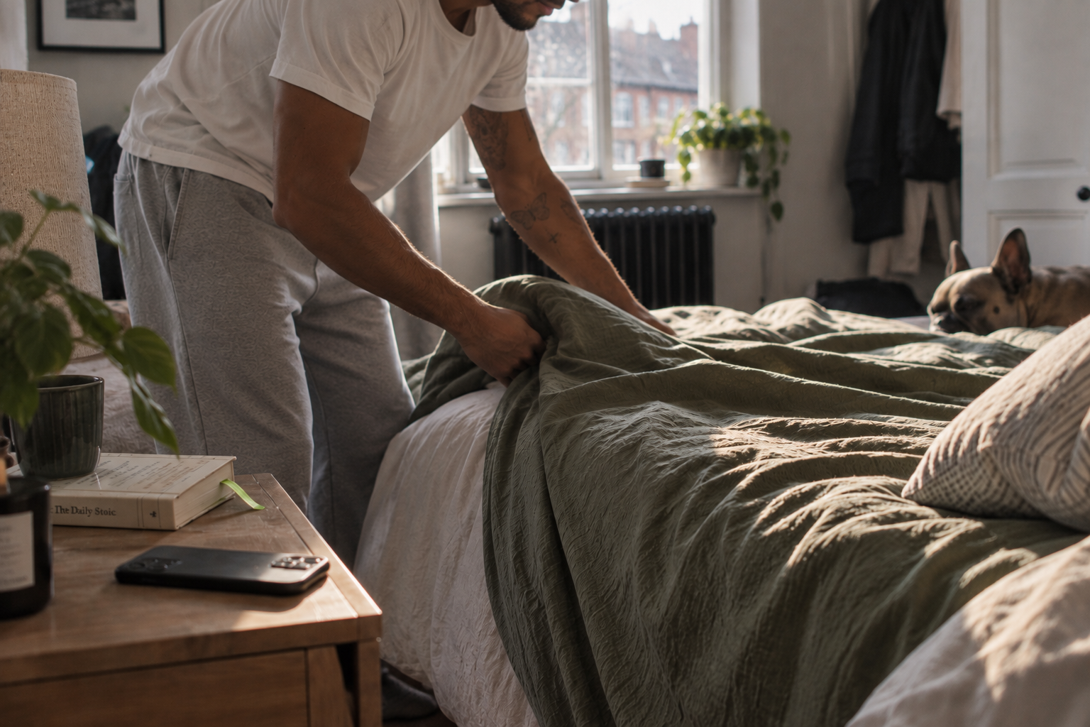 Photo — making the bed