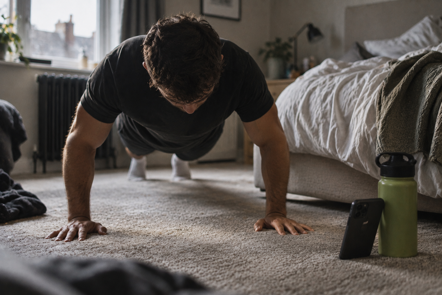 Photo — push-ups, bedroom floor