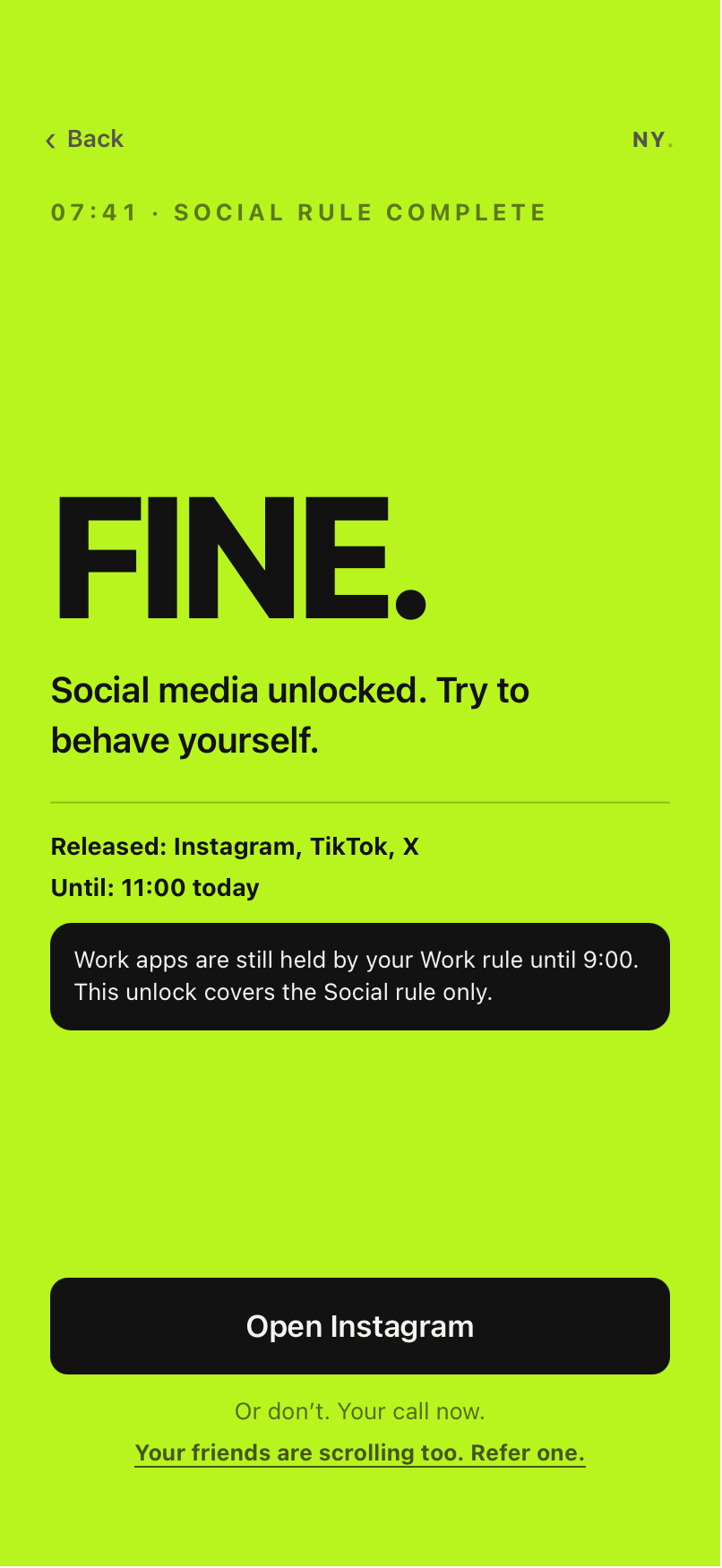 App — FINE. Unlocked